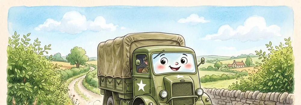 Watercolour illustration of Bertie, a friendly Bedford OY 3-tonner from The Green Machines